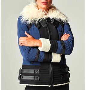💋ABSOLUTELY STUNNING!💋AVIATOR DOWN PUFFER W/ MONGOLIAN FUR COLLAR IN INK
